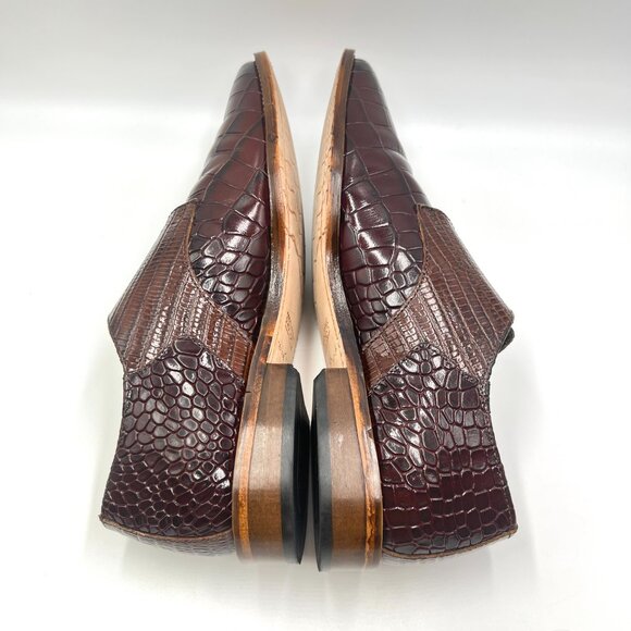 Stacy Adams Mens Size 9 Burgundy Brown Leather Croc Gator Monk Strap Dress Shoes - Picture 8 of 13